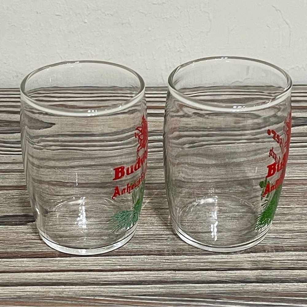 Vintage 60s Budweiser Anheuser Busch Tester Sampler Glasses Barrel Shaped 2 Set - Picture 3 of 9